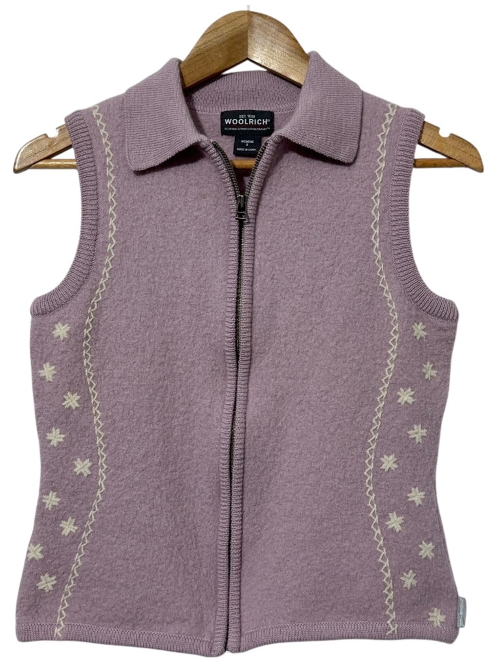 Woolrich Wool Vest Womens Size S Embroidered Sleeveless Full Zip Fall Casual